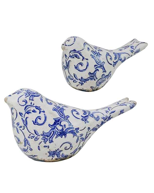 Set of 2 Solene Blue Botanical Bird Ornaments