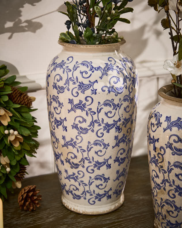 Solene Blue Botanical Urn Vase