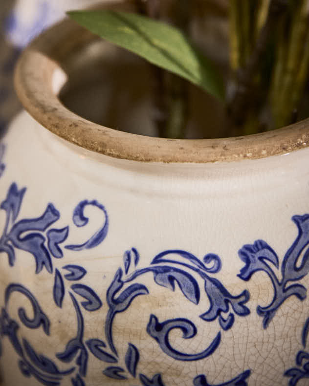 Solene Blue Botanical Urn Vase