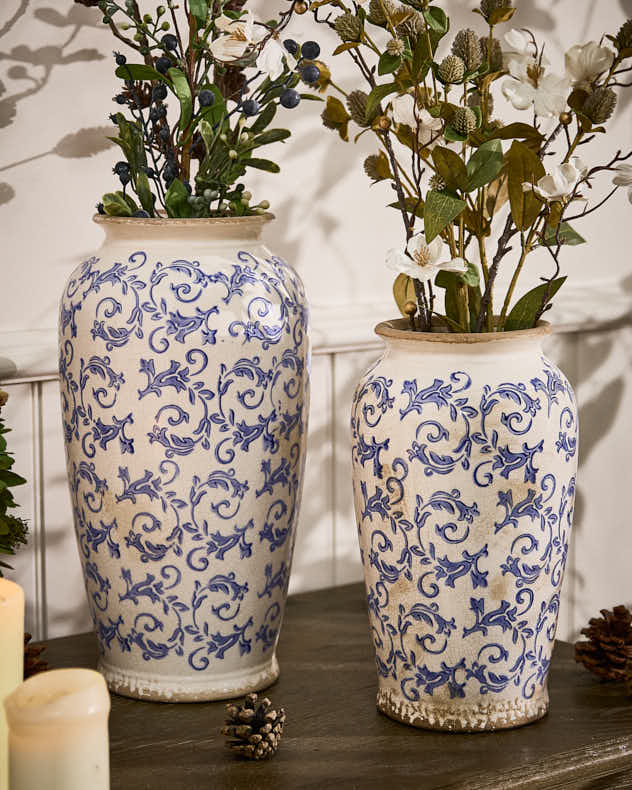 Solene Blue Botanical Urn Vase