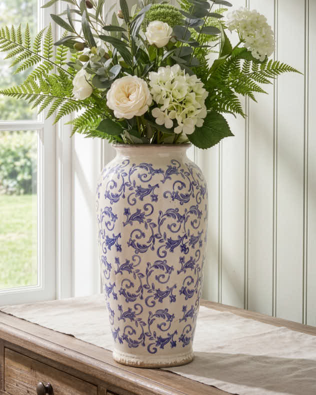 Solene Blue Botanical Urn Vase