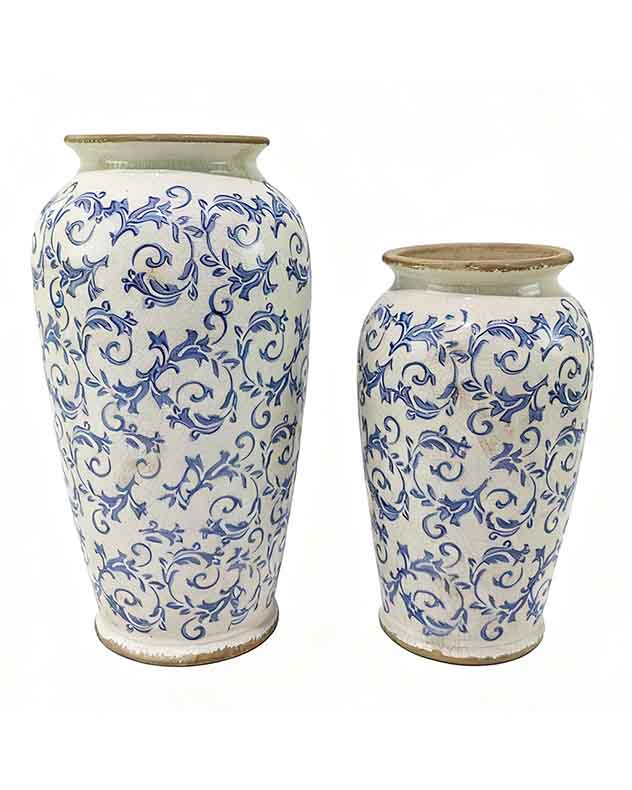 Solene Blue Botanical Urn Vase