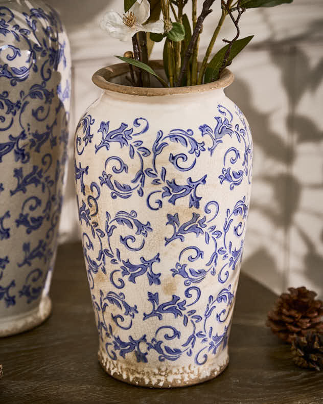 Solene Blue Botanical Urn Vase