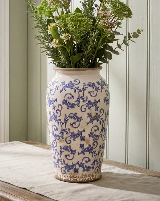 Solene Blue Botanical Urn Vase
