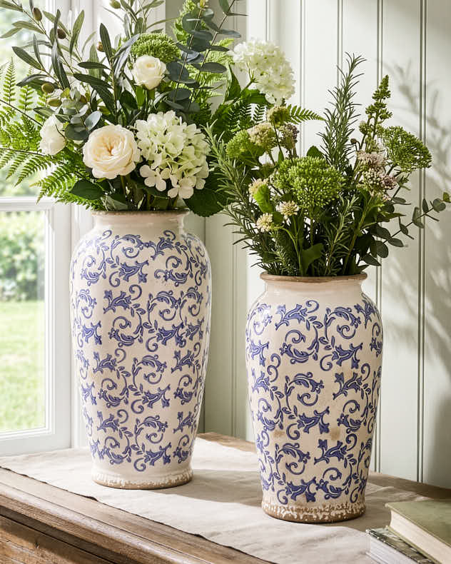 Solene Blue Botanical Urn Vase