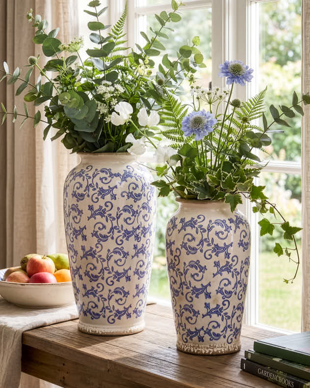 Solene Blue Botanical Urn Vase