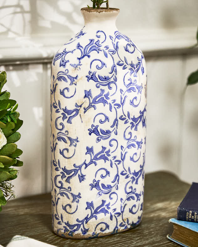 Vases - Solene Blue Botanical Bottle Vase