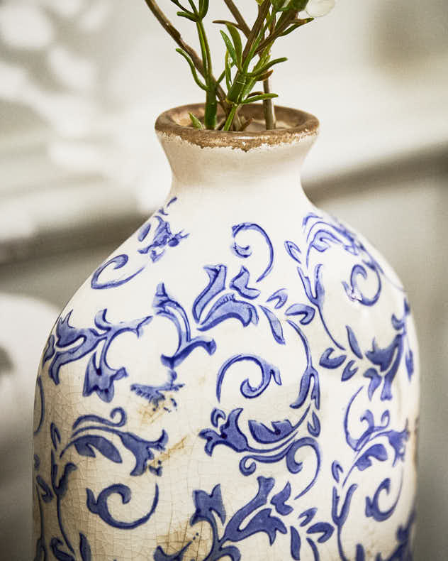 Solene Blue Botanical Bottle Vase