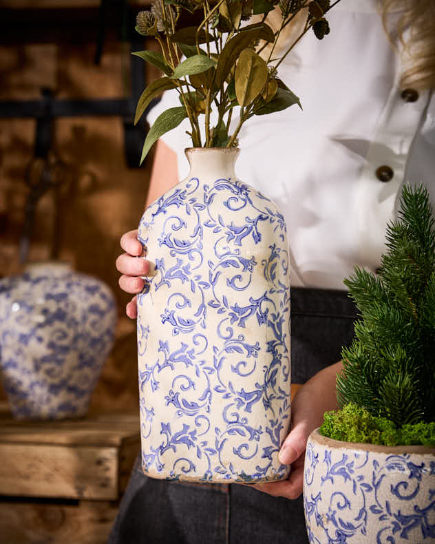 Solene Blue Botanical Bottle Vase