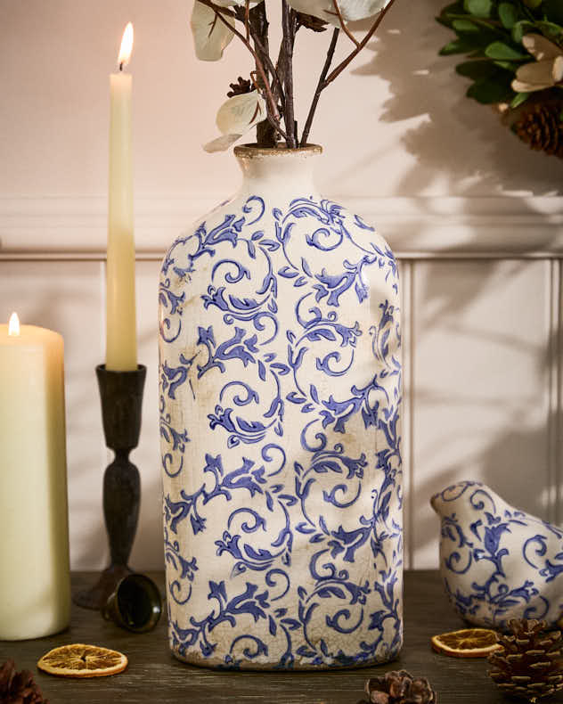 Solene Blue Botanical Bottle Vase