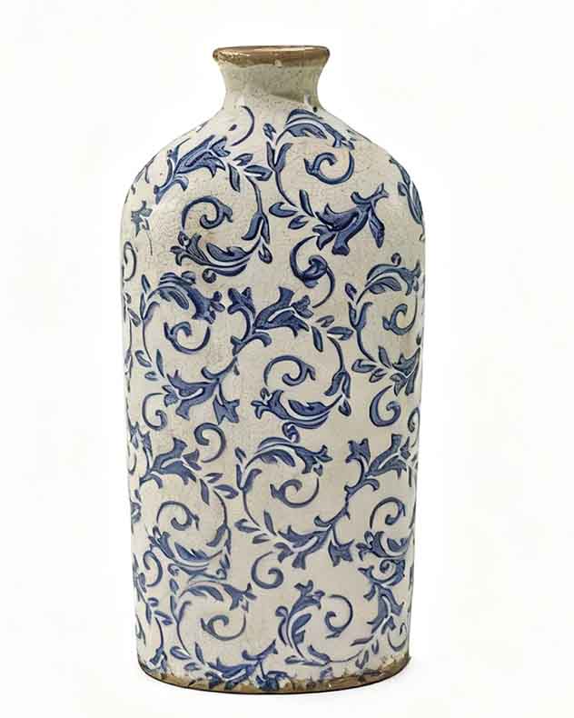 Solene Blue Botanical Bottle Vase