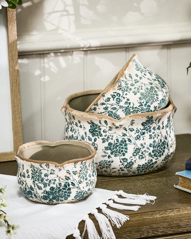 Personalised Fiorella Teal Gift Set of 3 Planters