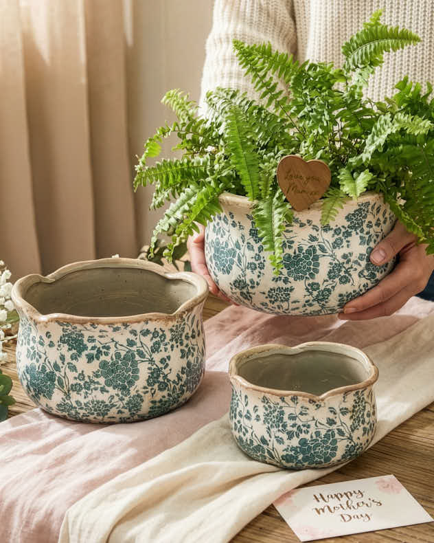 Turquoise & White Ceramic Gifting - Personalised Fiorella Teal Gift Set of 3 Planters