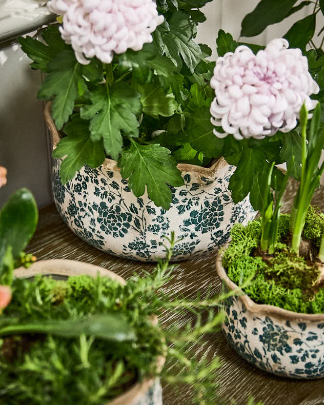 Pots &amp; Planters - Fiorella Teal Botanical Set of 3 Planters