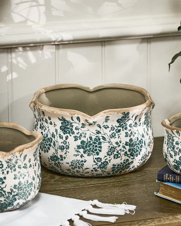 Fiorella Teal Botanical Set of 3 Planters