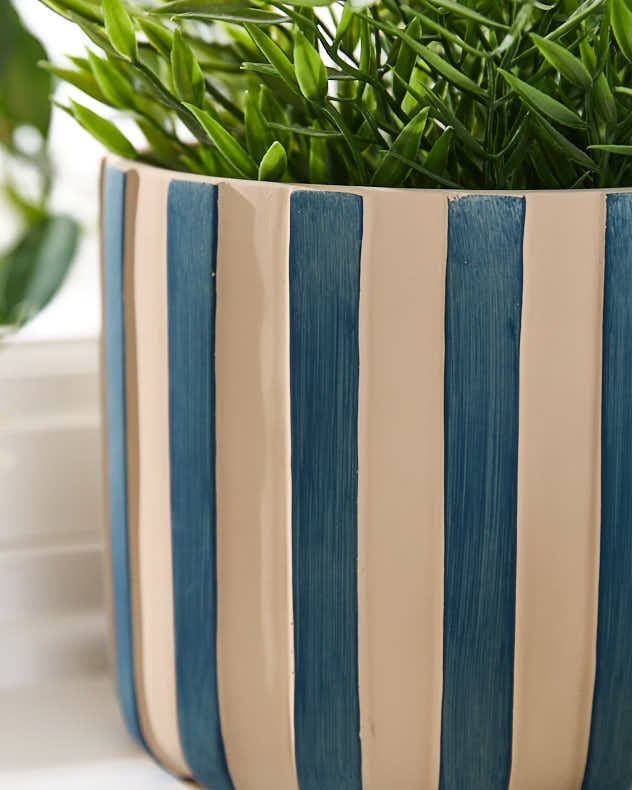 Lot de 3 jardinières à rayures bleues