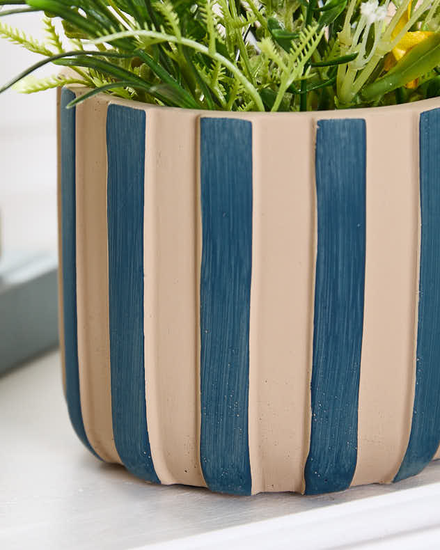 Lot de 3 jardinières à rayures bleues