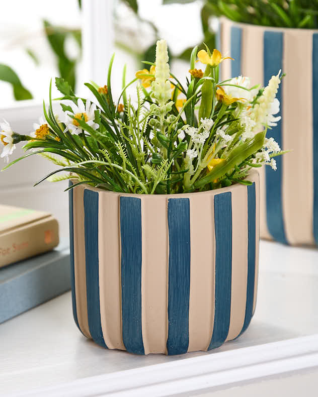 Lot de 3 jardinières à rayures bleues