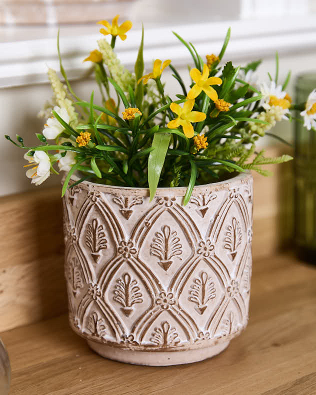 Lot de 3 pots de fleurs texturés beiges