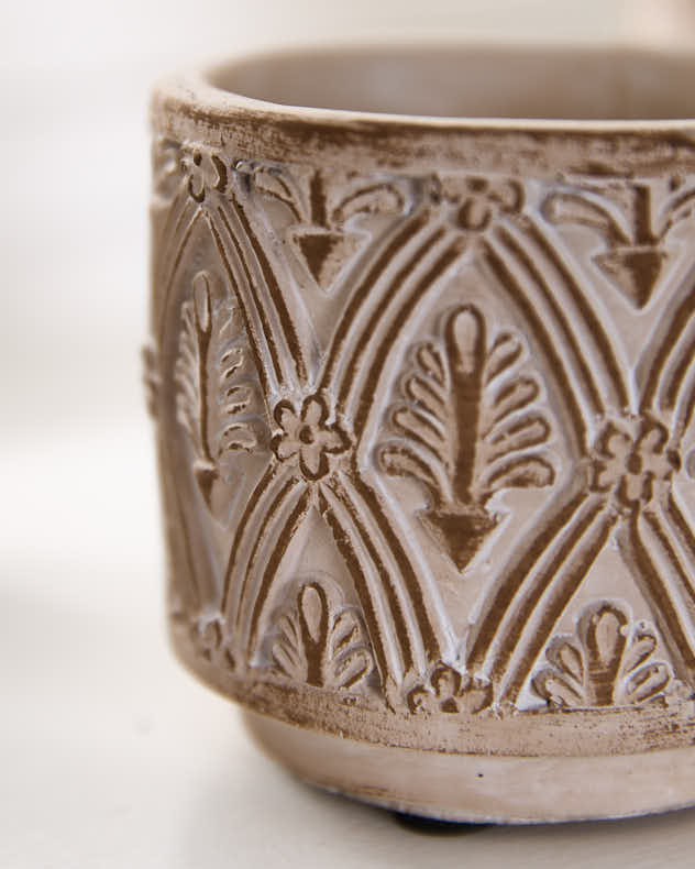 Lot de 3 pots de fleurs texturés beiges
