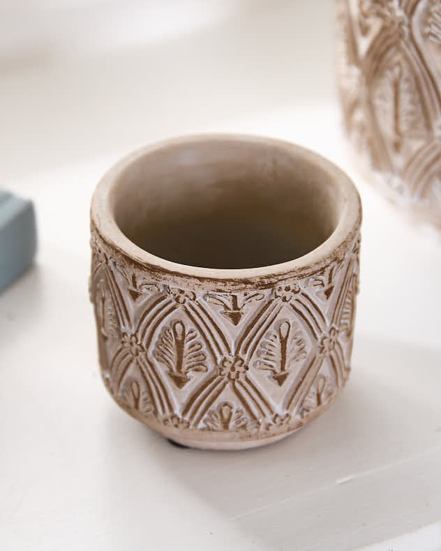 Lot de 3 pots de fleurs texturés beiges