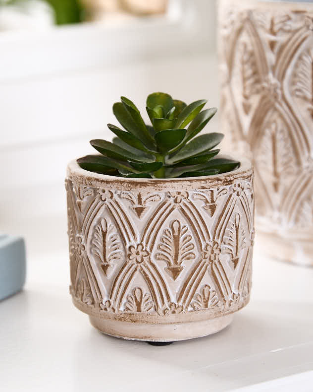 Lot de 3 pots de fleurs texturés beiges