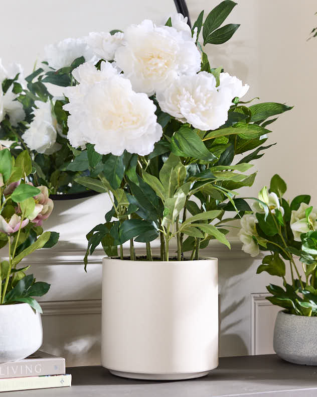 Faux White Peonies in Pot