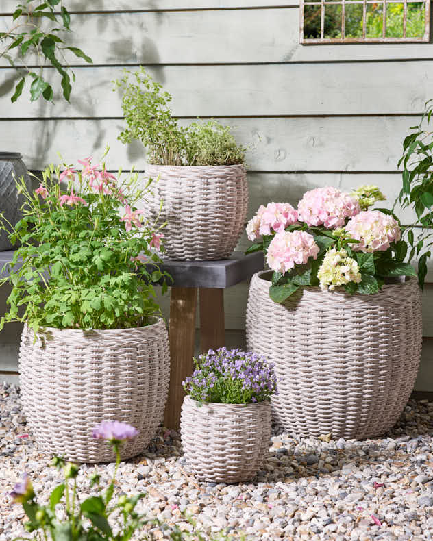 Set of 4 Rustic Clay Wicker Planters