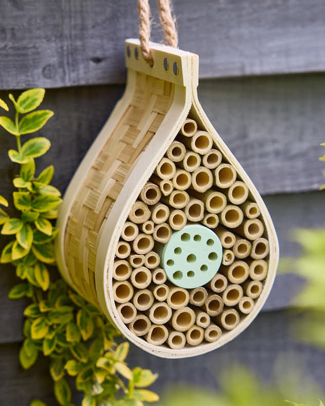 Natural &amp; Brown &amp; Blue Wood &amp; Bamboo Bird House - Dewdrop Hanging Insect Hotel
