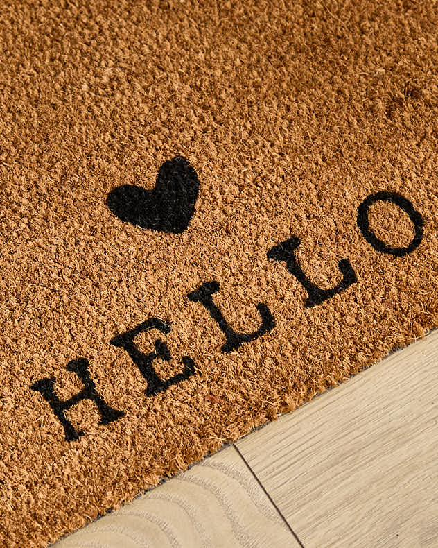 Hello Heart Natural Coir Doormat