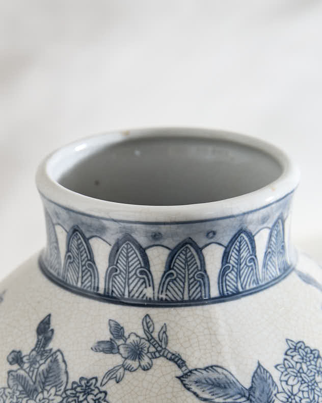 Floral Blue Ceramic Urn Vase