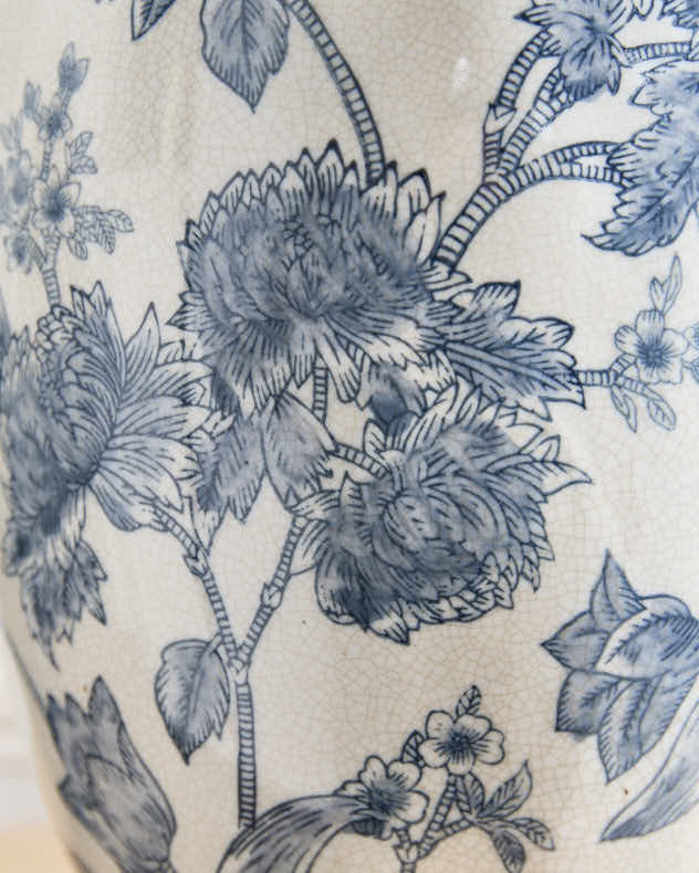 Floral Blue Ceramic Urn Vase