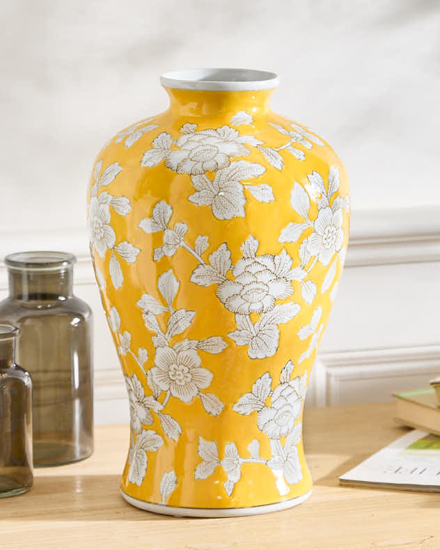 Yellow Floral Ceramic Vase