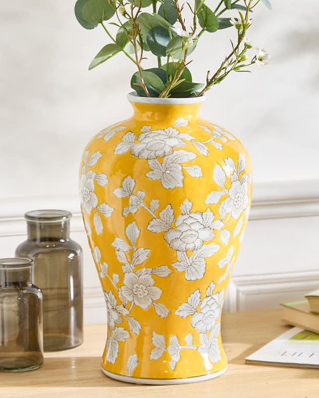 Yellow Floral Ceramic Vase