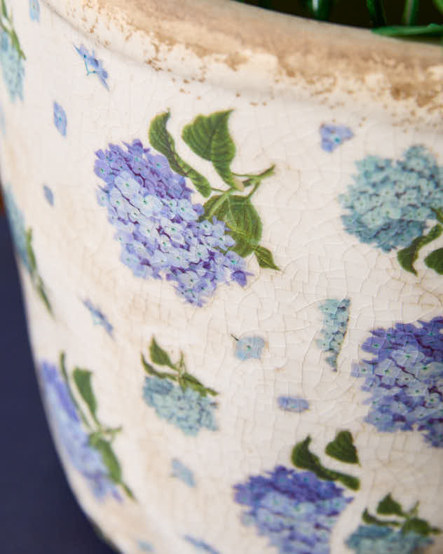 Floral Blue Ceramic Vintage Planters