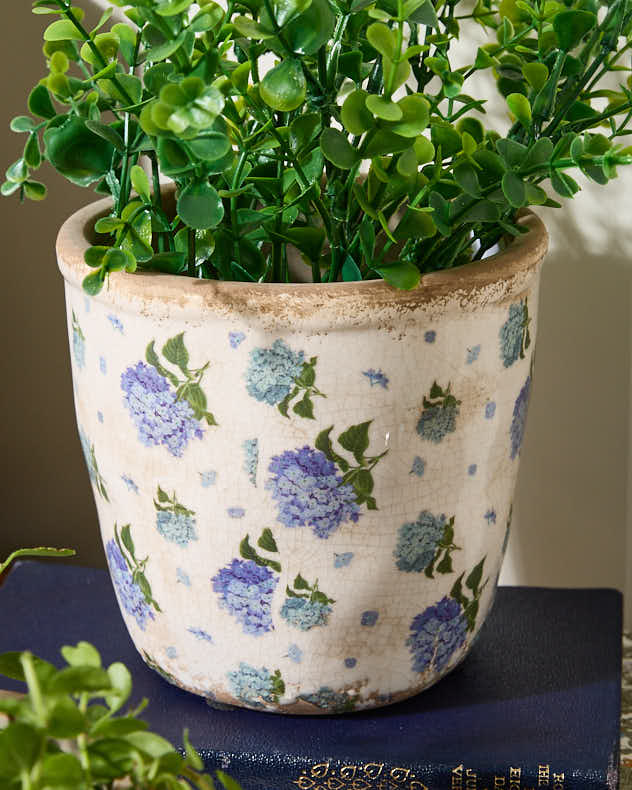 Floral Blue Ceramic Vintage Planters