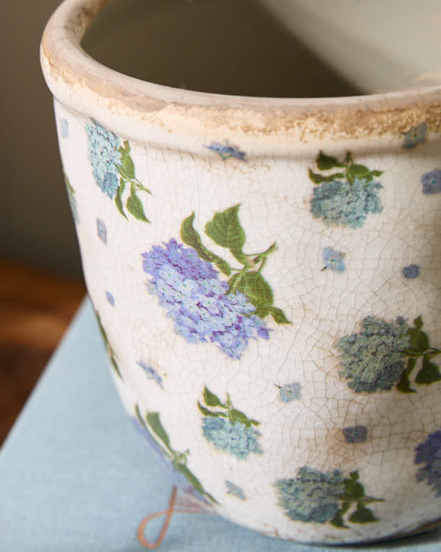Floral Blue Ceramic Vintage Planters