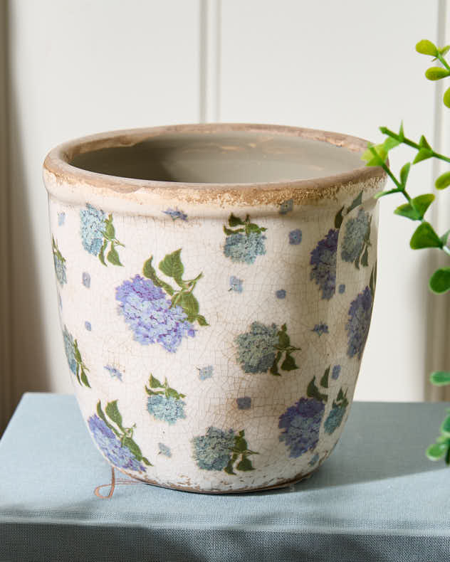 Floral Blue Ceramic Vintage Planters