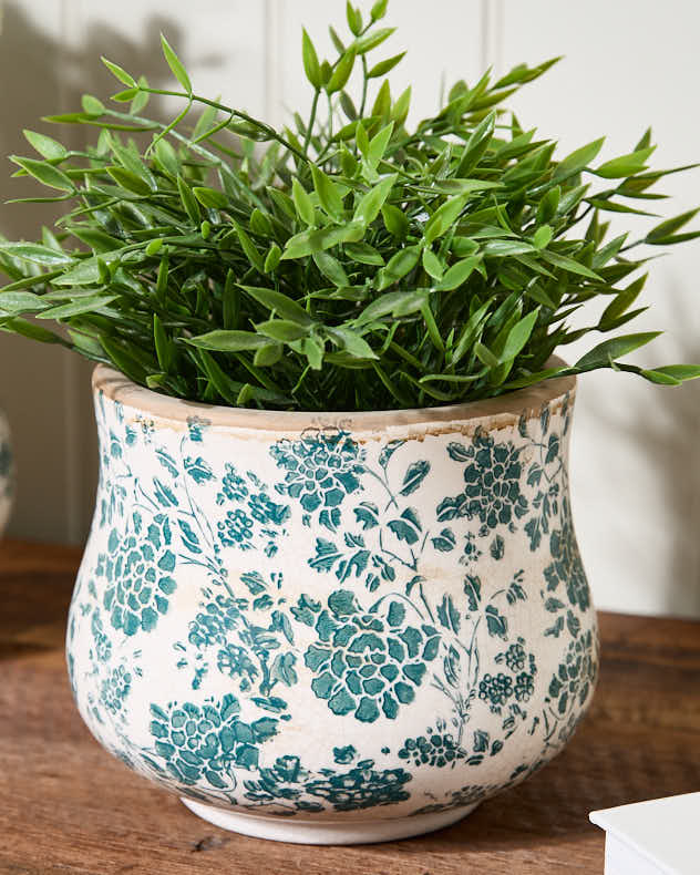 Pots & Planters - Vintage Green Floral Planter