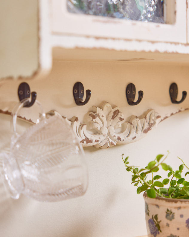 Vintage White Wall Cabinet with Hooks
