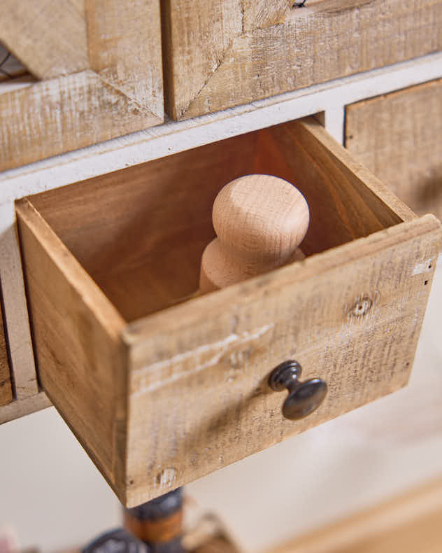 Rustic 3 Drawer Wall Cabinet with Hooks