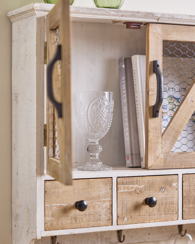 Rustic 3 Drawer Wall Cabinet with Hooks