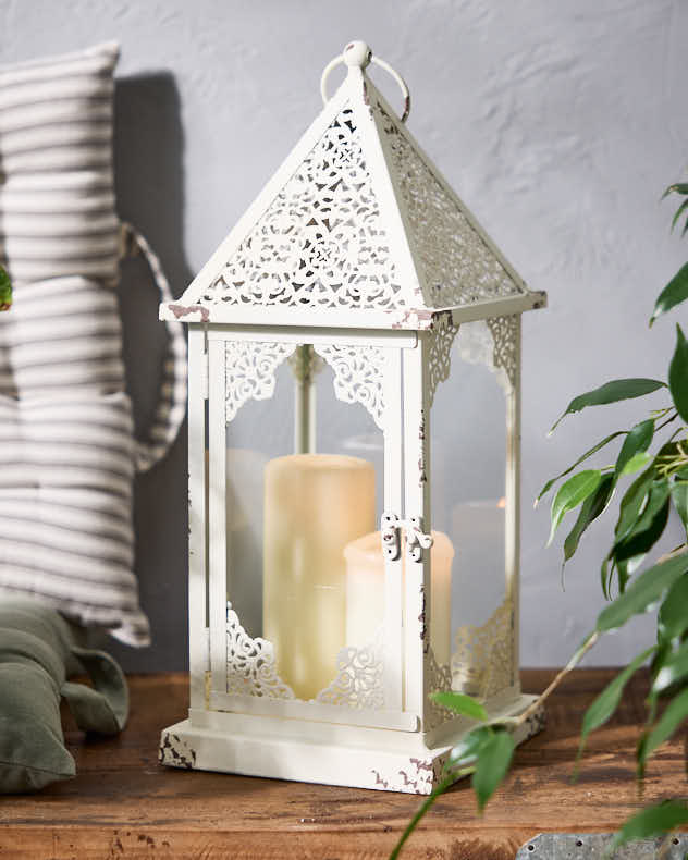 Cream &amp; Clear Iron &amp; Glass Lanterns - Ornate Ivory Lantern