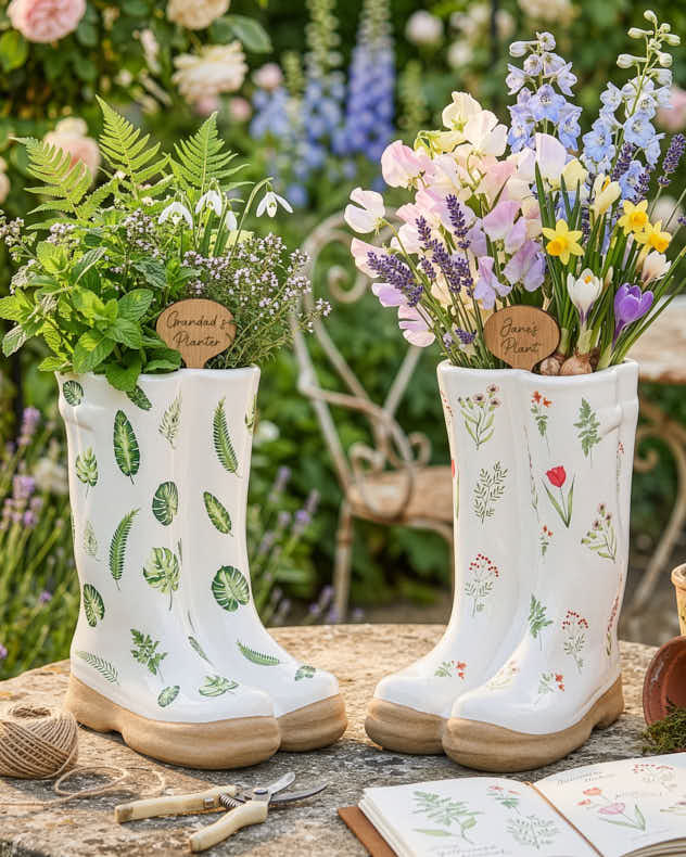 Pots & Planters - Personalised Patterned Welly Boots Planters