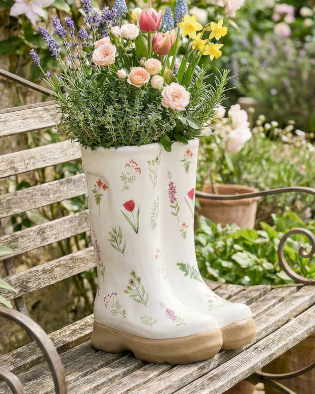 Large Patterned Welly Boots Planters