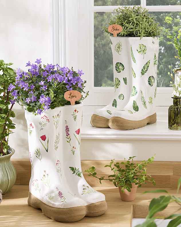 Personalisierte gemusterte Gummistiefel-Pflanzgefäße