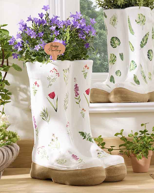 Pots &amp; Planters Leaves - Personalised Patterned Welly Boots Planters