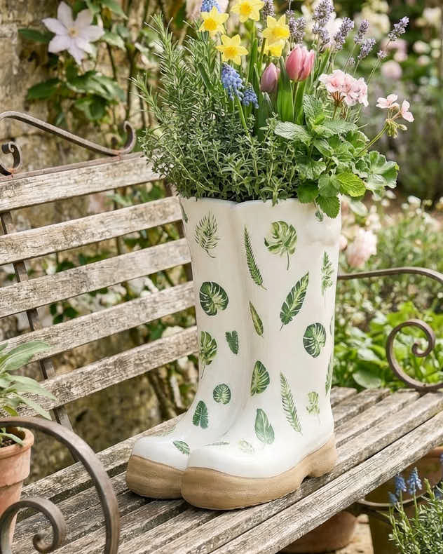 Plant Pot - Large Patterned Welly Boots Planters