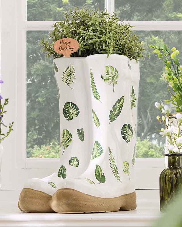 Personalisierte gemusterte Gummistiefel-Pflanzgefäße