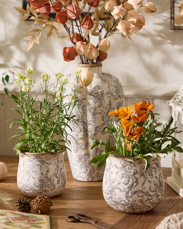 Vintage Grey Patterned Planter Collection